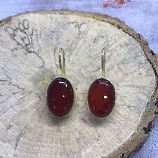 Handmade Authentic Natural Red Agate Turkish 925 Sterling Silver Earrings