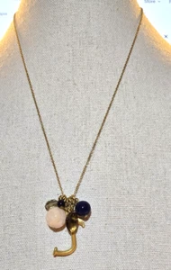 DAVID AUBREY - Signed Gold Tone Charm Initial J Smoky Quartz Leaf Necklace - Picture 1 of 7