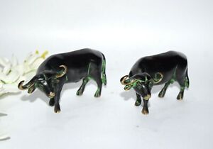 Brass Ox Figure Pair of Statues Bull Shape Farm Collectible Table Décor EK711
