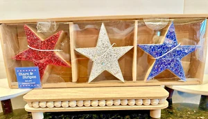 Stars & Stripes Wooden Beaded Stars July 4th Patriotic 5”x 5” Each Set Of 3 NIB - Picture 1 of 11