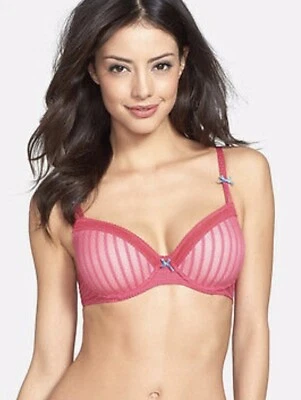 SUJETADOR BETSEY JOHNSON Medias Malla A Rayas Encaje Plunge Rosa Caliente 30C 30D 28D Usado Foto 1 de 2