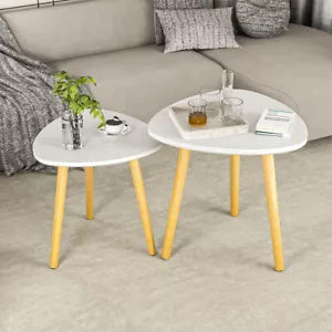 Set of 2 End Table Sofa Side Table Living Room White - Picture 1 of 6