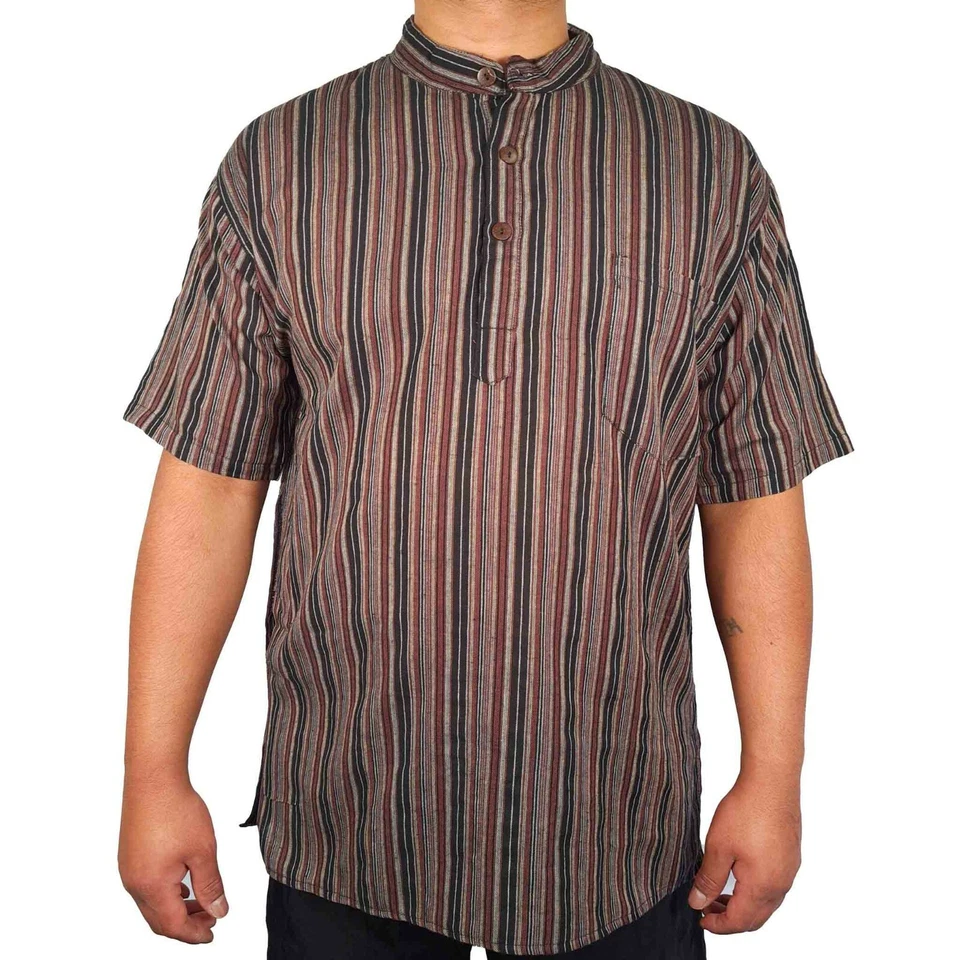 Mens Kurta Striped T Shirt Half Sleeve Indian Clothing Hippie Ethnic Traditional - Image 1 of 1