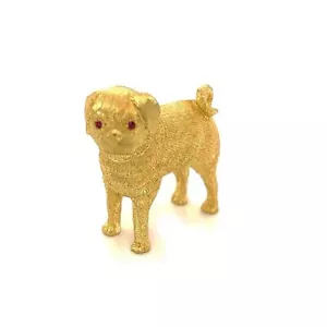 Full Figure Standing Pug Dog 18k Yellow Gold Pin Brooch - Picture 1 of 10