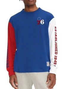PHILADELPHIA 76ERS NBA Shirt Tommy Jeans Hilfiger Blue Long Sleeve Size L - Picture 1 of 8