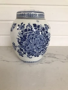 Vintage Delft Holland Ginger Jar & Lid Floral Flowers 19cm - Picture 1 of 9