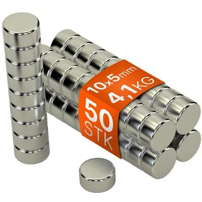 50 x MAGNETE AL NEODIMIO 10x5 mm POWERMAGNET 4,1 kg lavagna magnetica ufficio officina giardino - Immagine 1 di 4