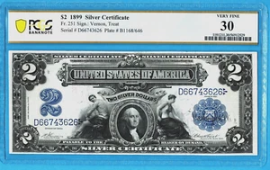 1899๐ฒ2 SILVER CERTIFICATE โ๏ธ MINI PORTHOLE โ๏ธ Fr- 251 PCGS VF 30 - Picture 1 of 5