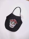 NWT Most Wanted Day of The Dead Sugar Skull Dark Grey Black NEW Canvas Tote Bag
