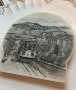 Wo Di Authentic Marble Etched Trolley Street car Plaque Signed Janet Vancil - Bild 1 von 9
