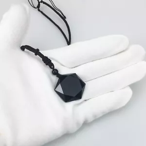 Collar Natural Negro Obsidiana Colgante Piedra Hexágono/Estrella de David Regalo - Imagen 1 de 4