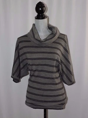 Theory Gray Striped Sweater Cowl Neck Dolman Sleeves Akiko Wool Blend Medium M - Image 1 of 4