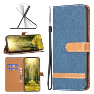 Flip Denim Card Wallet Stand Phone Case For Huawei Honor 9X Pro 10 Lite 7C 8C 7A - Picture 1 of 20