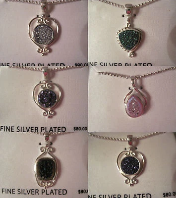 Pingente de colar folheado a prata quartzo Drusy genuíno, US$ 80, caixa de presente, GRÁTIS S&H - Imagem 1 de 2