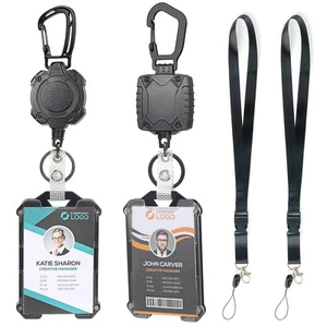 Heavy Duty Retractable ID Badge Holder Carabiner Badge Reel Keychain for Work - Picture 1 of 9