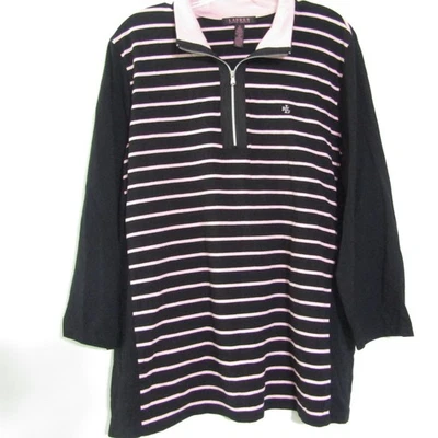 Ralph Lauren Pullover Top Camisa Manga 3/4 Rosa Negro Mujer 2X VER MEDIDAS Foto 1 de 4