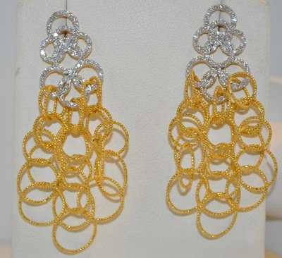 1.25CT DANGLING "CIRCLES OF DIAMONDS" CHANDELIER EARRINGS IN 18KT W/Y  GOLD - Image 1 of 4