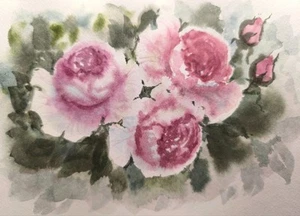 Original Artwork Painting Vintage Flower PINK ROSE Floral Landscape Art WallGift - Picture 1 of 13
