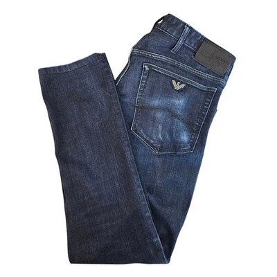 Pantalones de mezclilla Armani J23 tiro bajo cintura ajustados al tobillo azul oscuro lavado | Para hombres 30 Foto 1 de 4