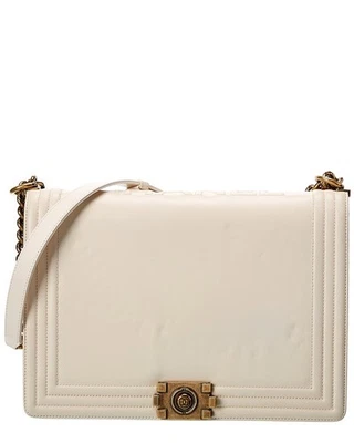 Bolso grande Chanel de cuero de cordero blanco para niño (auténtico pre-amado) para mujer Foto 1 de 4