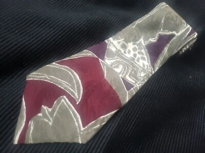 Corbata para hombre L'Uomo Bianchi Italia plateada roja blanca 100 % seda arte abstracto  Foto 1 de 4