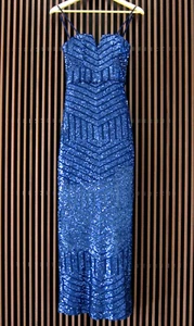 PILGRIM Mandalay Gown, Blue Sequin Dress, Size 8 - Picture 1 of 8