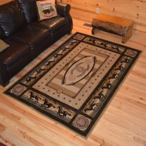 5'3" x 7'3" Horse Western Rustic Lodge Cabin Area Rug - Picture 1 of 5