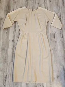 Vtg 1950s Wiggle Dress Off White With Lace Detailing 3/4 Sleeve Rockabilly  - Picture 1 of 21