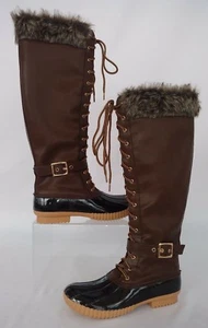  NEW Nature Breeze Women's Insulated Duck Boots Knee High Lace Up,Brown Size 7 - Picture 1 of 9
