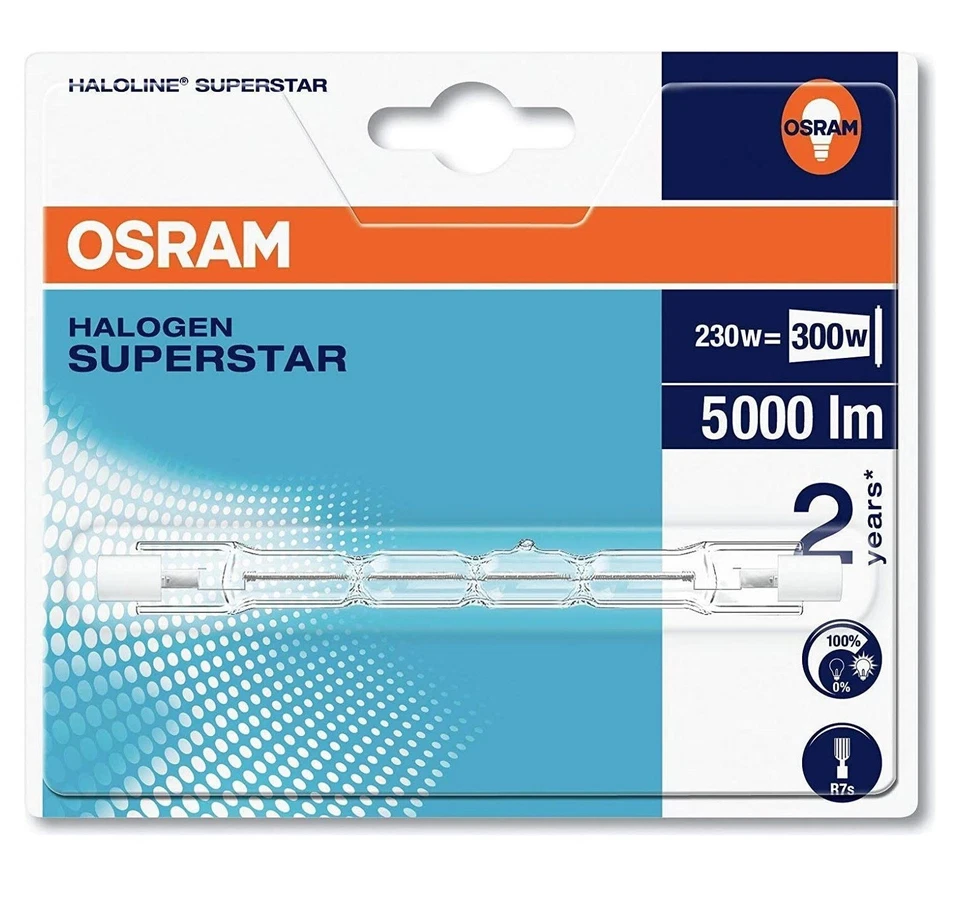 Alogena lineare 230W = 300W R7s 114mm. 64701 OSRAM 5000 LUMEN DIMMERABILE - Immagine 1 di 2