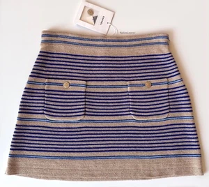 NWT CHANEL  19C PAUSA CC LOGO GOLD BLUE STRIPED MINI SKIRT 42 - Picture 1 of 14