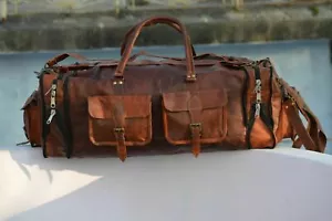 Men's Genuine Leather Large Duffel Luggage Gym Weekend Overnight Vintage Bag 30" - Picture 1 of 8