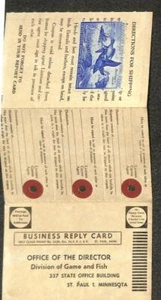 USA RW19 DUCK STAMP HENNEPIN MINNESOTA HUNTING LICENSE BRC POSTCARD 1952 - Picture 1 of 2