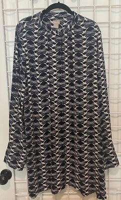CHICOS Navy White Birds Cranes Button Poly Long Open Tunic Sz 3 - Изображение 1 из 4