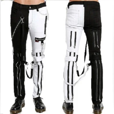 Men Gothic Bondage Gents Pant Black & White Cotton Tripp Pants Rock /Trip Pant - Image 1 of 4