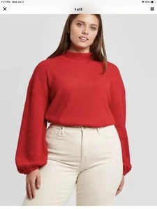Ava & Viv Women's Sweatshirt Mock Neck Long Sleeve Pullover Red Plus Size 1X - Picture 1 of 8