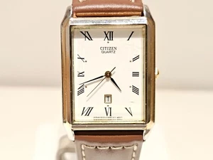 VINTAGE BEAUTIFUL LUXURY RECTANGLE TANK ST.STEEL MEN JAPAN QUARTZ WATCH "CITIZEN - Picture 1 of 8