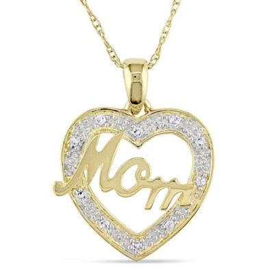 1/10CT Moissanite Cuore " Mom " Love Ciondolo Collana 14K Placcato Oro Giallo - Immagine 1 di 4