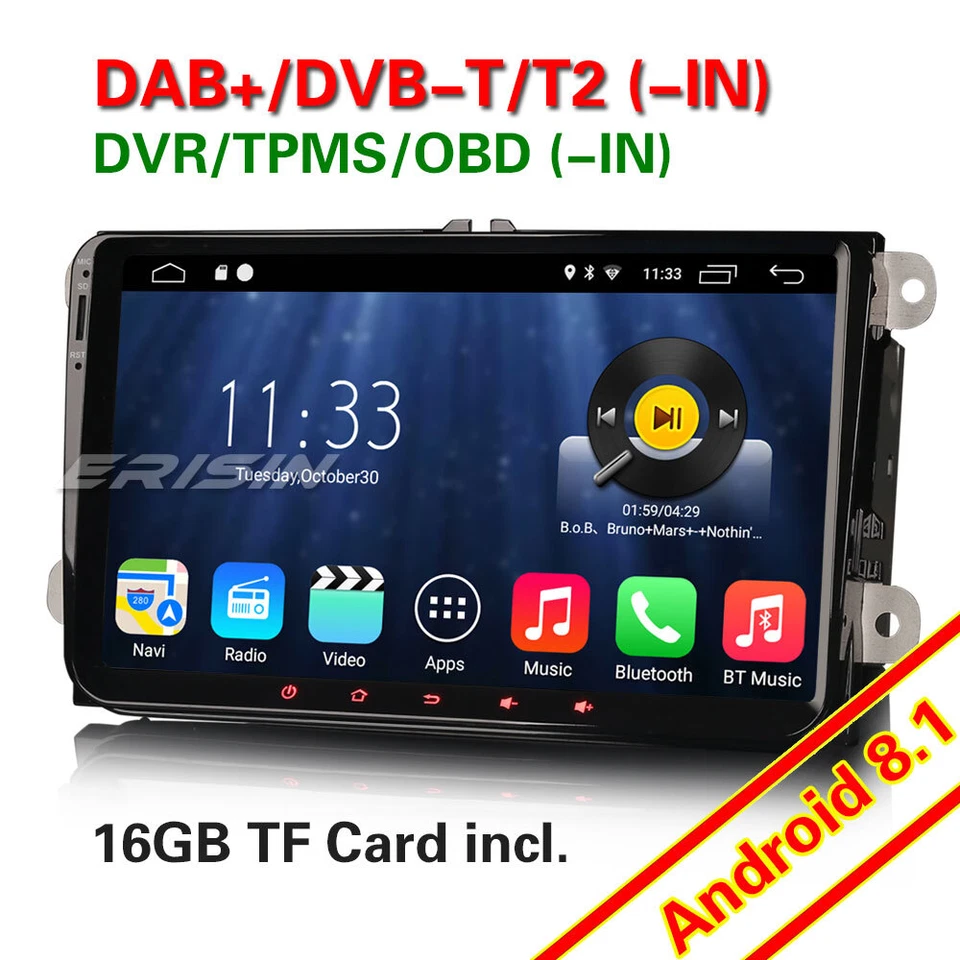 OPS Android 8.1 DAB+ 8-Kern Autoradio Für VW Passat Polo Golf Tiguan T5 Multivan - Bild 1 von 4