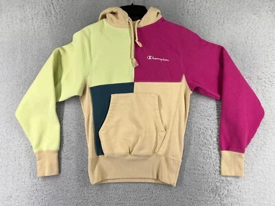 Champion Sweater Adult Extra Small Beige Pink Colorblock Reverse Weave Hoodie - Image 1 of 4