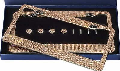 2 LUX Champagne GOLD CRYSTAL License Plate Frame Caps Made with Swarovski Bling - Image 1 of 4
