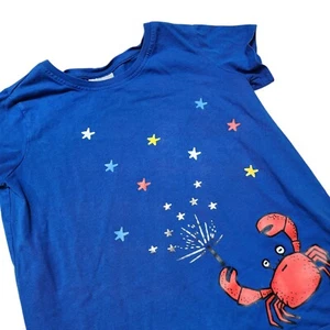 Hanna Andersson Graphic Tee Crab Sparkler Stars Blue Cotton Top Size 12 - Picture 1 of 7