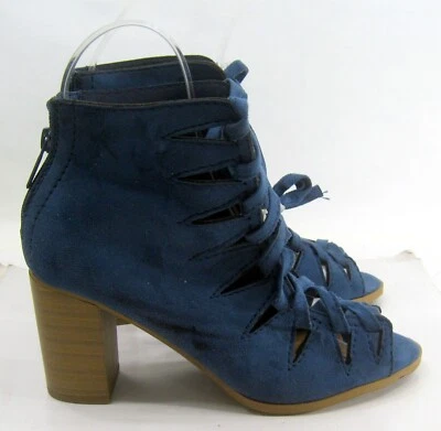 Nuevo AZUL 3.5" Tacón Bloque Punta Abierta Zapatos con Cordones MUJERES Talla 7.5 Foto 1 de 4