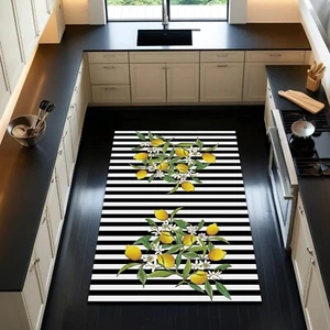 Lemon Tree Pattern Kitchen Carpet Fruit Rug Stripped Dining Room Modern Mat - Picture 1 of 4