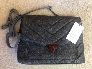 A New Day Womens Large Boxy Crossbody Bag Metal Clasp Black Gray Glitter Sparkle - Picture 1 of 4