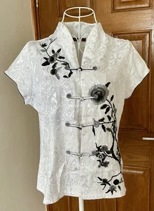 Chinese Fitted Silky Blouse/ Top. Size 10/12 Pit Across Chest To Pit 18.5”. - Picture 1 of 3