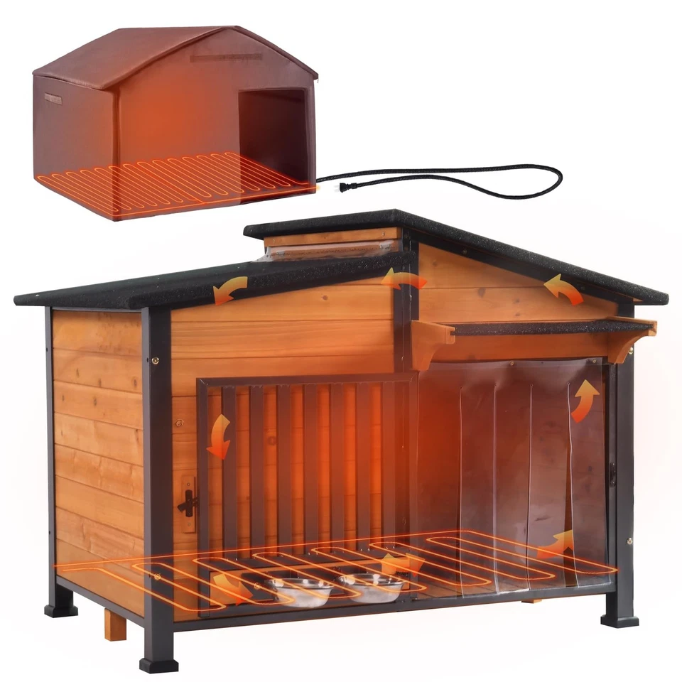 Perrera climatizada para perros al aire libre con almohadilla térmica segura para perros pequeños a medianos Foto 1 de 4