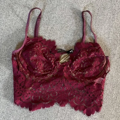 Top bralette bustier de encaje For Love & Lemons para mujer mediano rojo borgoña Foto 1 de 4