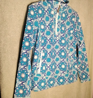 Talbots Polo 衫女式 S 码蓝色几何口袋拉链长袖上衣 — 第 1/4 张图片