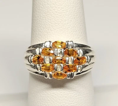 Anillo de plata 925 estampado con 9 piedras de topacio naranja talla 7 Foto 1 de 4